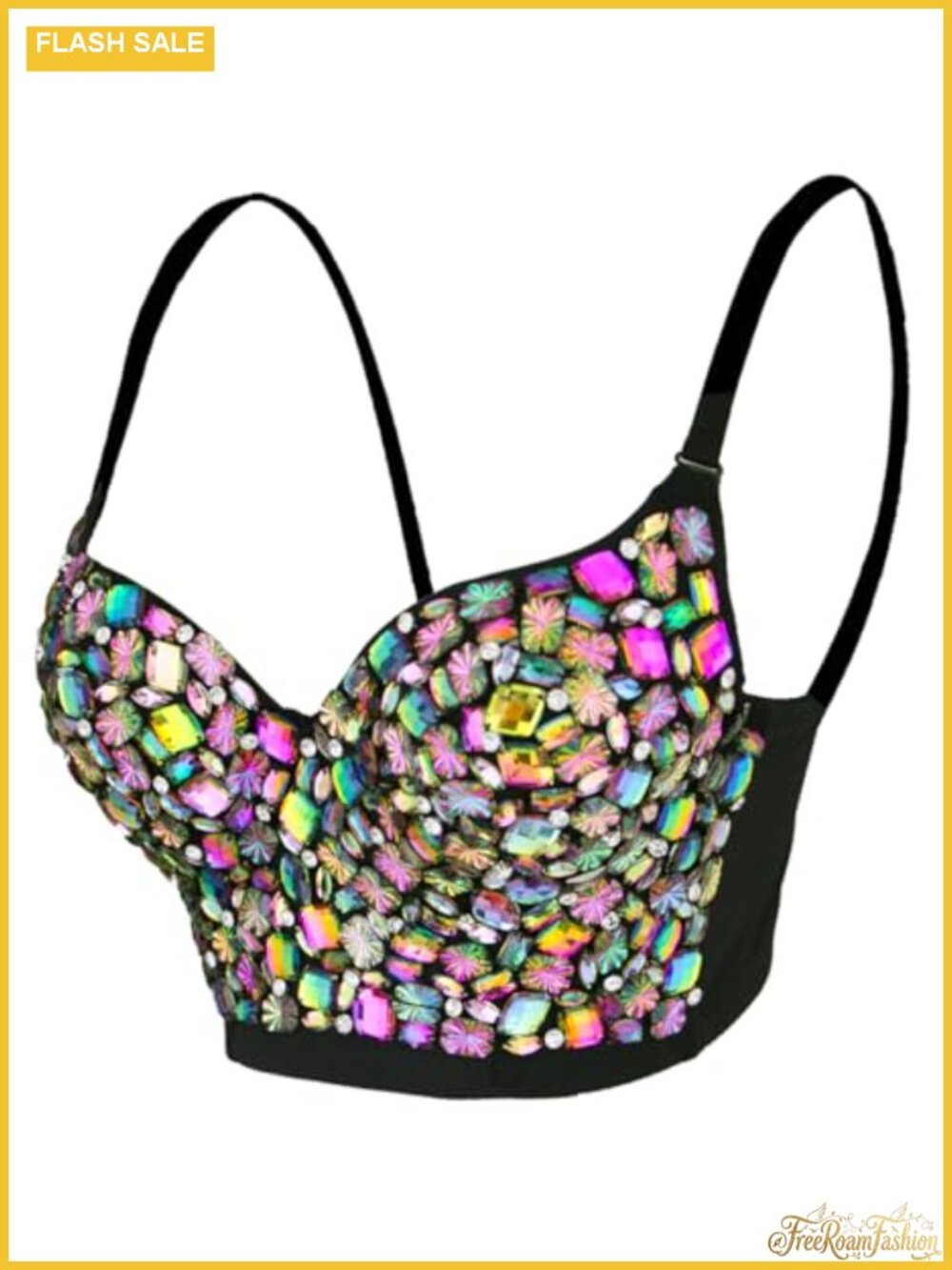 Iridescent Rhinestone Bustier Top Sexy Club Party Corset